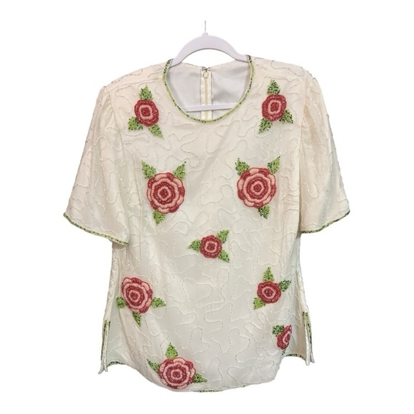 Vintage Monika 100% Silk Bejeweled Blouse Size Large L1 - Picture 1 of 4